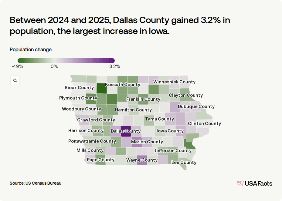 Iowa Pop Map Is Iowa's population growing or shrinking? | USAFacts