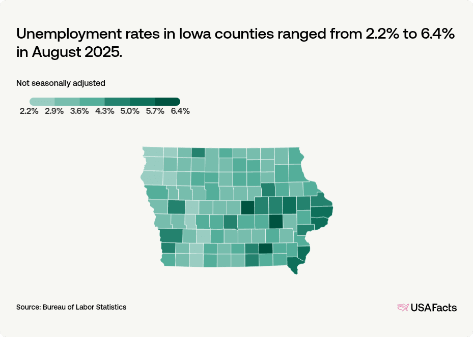 Iowa Statistics Map What is the unemployment rate in Iowa right now? | USAFacts